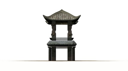 Asian pagoda tower on sand floor - isolated on white background