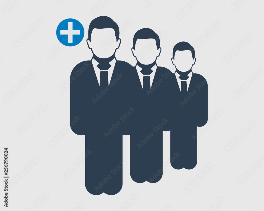 Poster increase or add users icon. standing male symbol on gray background. flat style vector eps.