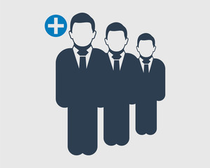 Increase or Add users Icon. Standing male symbol on gray background. Flat style vector EPS.