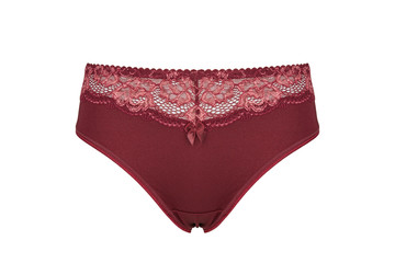 Beautiful female panties burgundy isolated on white background. Sexy underwear