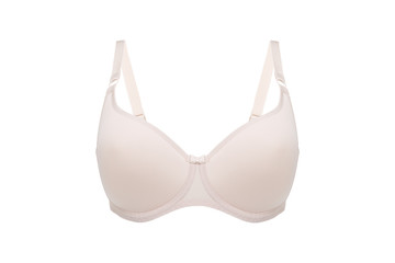 Beautiful beige bra isolated on white background