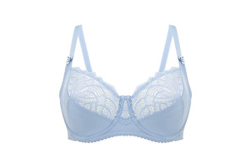 Beautiful blue bra isolated on white background