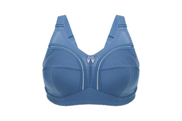 Beautiful blue bra isolated on white background