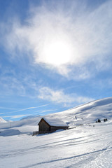 Mountain snow of blue sky clouds sunshine