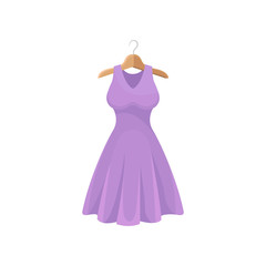 Purple dress on clothes hanger. Fashion concept.