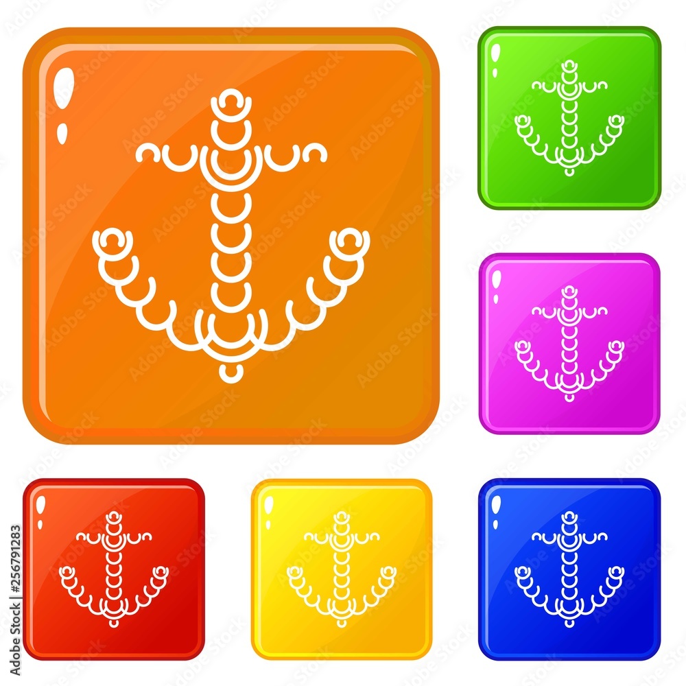 Poster circle anchor icons set collection vector 6 color isolated on white background