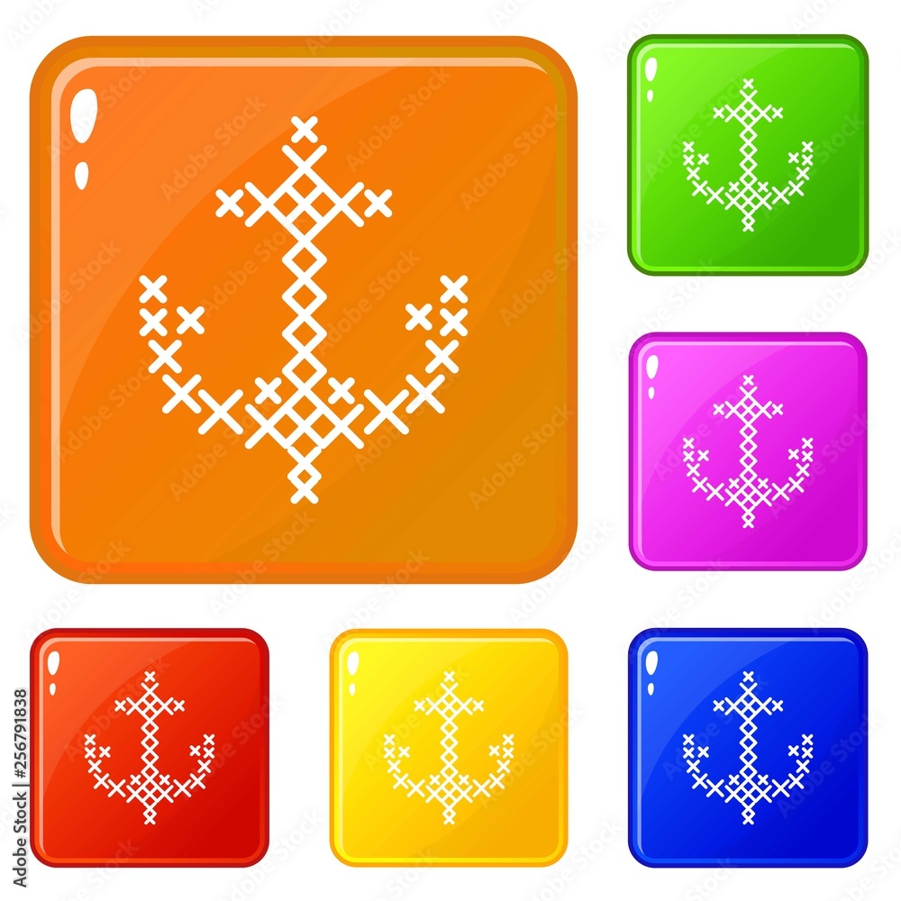 Poster crossed anchor icons set collection vector 6 color isolated on white background