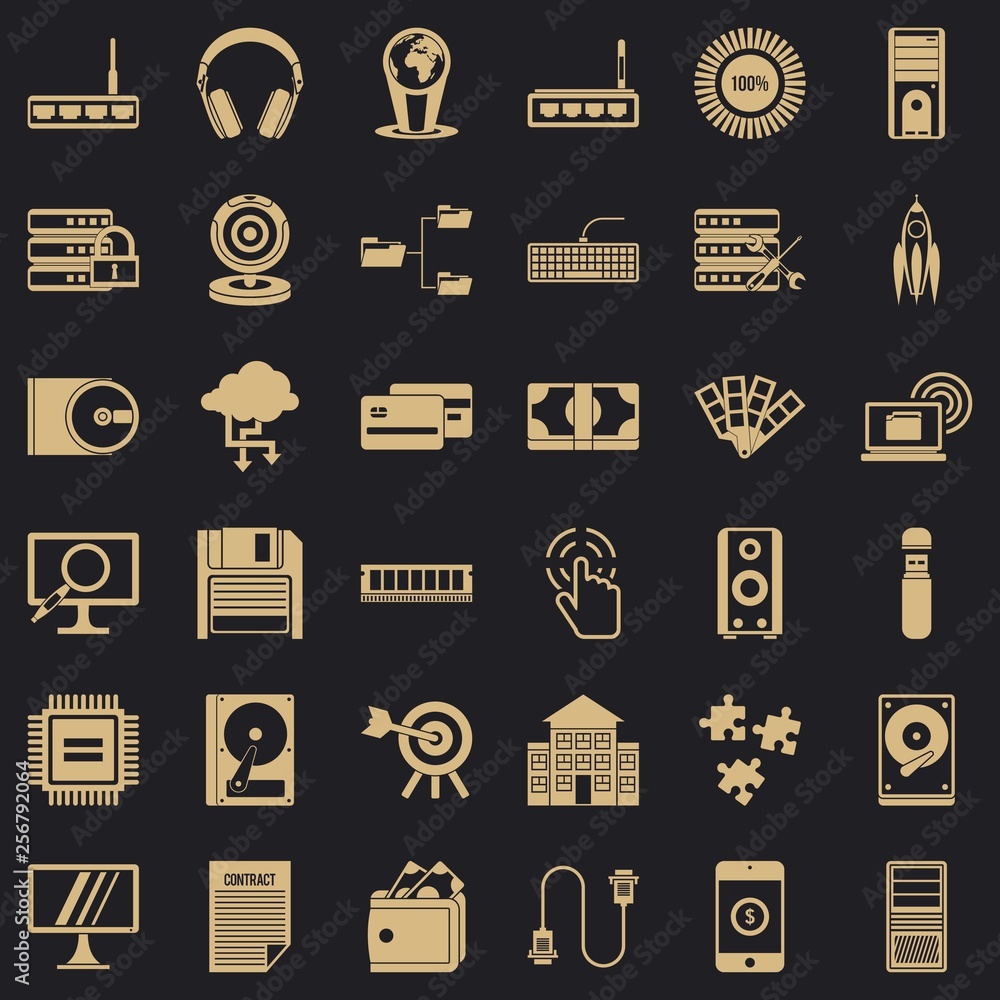 Poster web progress icons set. simple style of 36 web progress vector icons for web for any design