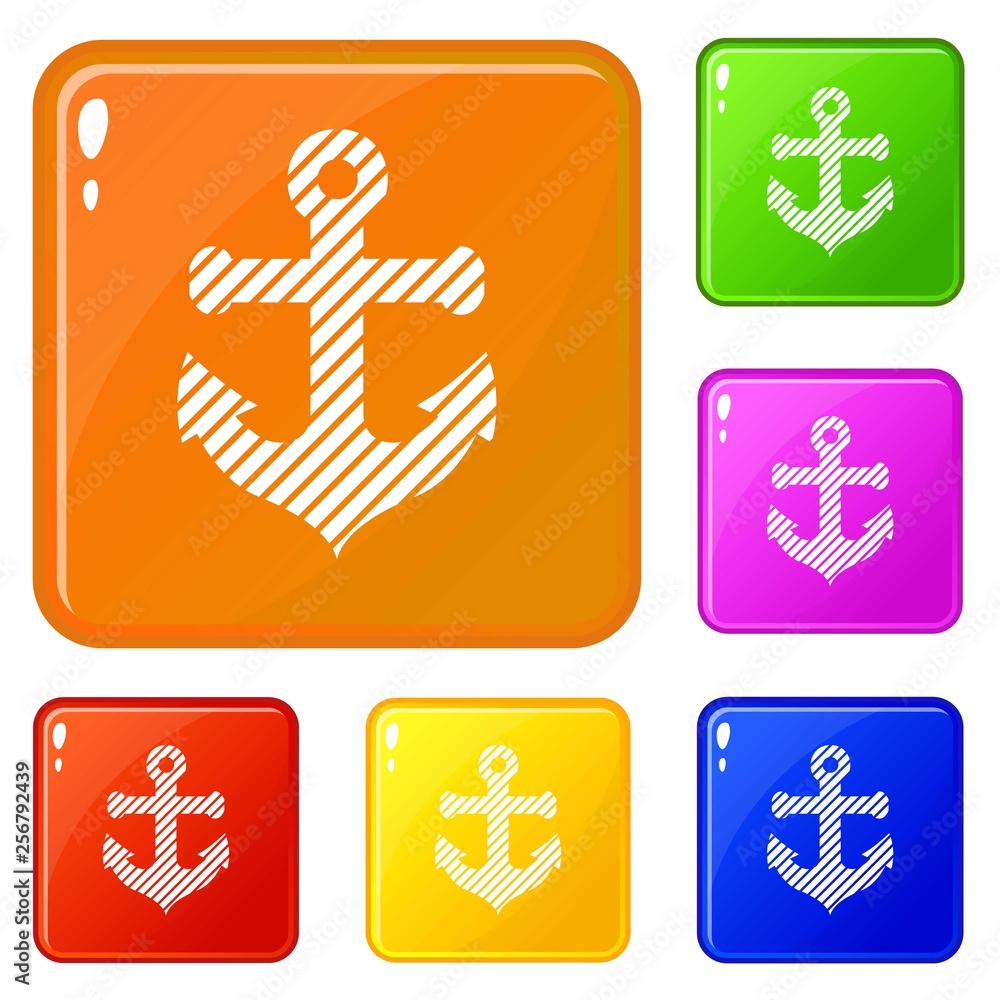 Poster stripped anchor icons set collection vector 6 color isolated on white background