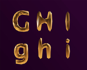 3D Vector Golden Alphabet Font GHI letters for VIP Party Design