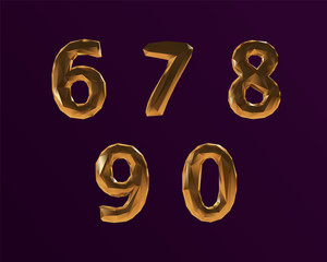 3D Vector Golden Alphabet Font 67890 digits for VIP Party Design