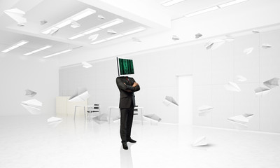 Businessman with monitor instead of head.