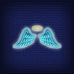 Angel wings neon sign - obrazy, fototapety, plakaty