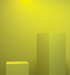 Minimalist yellow cube geometrical abstract background, pastel colors, 3D render, trend poster, Illustration.