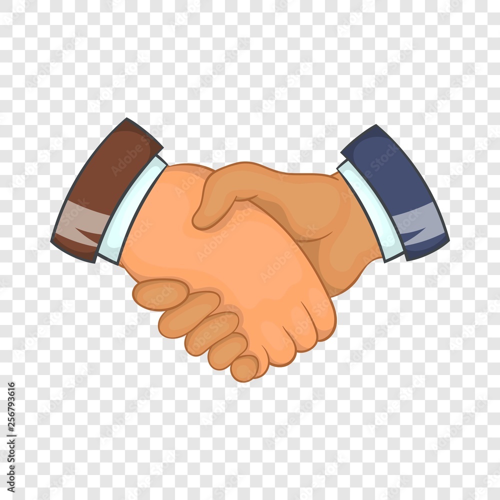 Poster handshake icon in cartoon style isolated on background for any web design