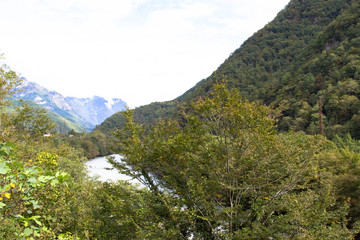 Fototapeta na wymiar Mountain landscape with fast river