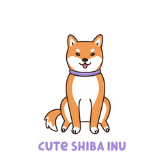 Kawaii dog of shiba inu breed with purple collar. It can be used for sticker, patch, phone case, poster, t-shirt, mug and other design.