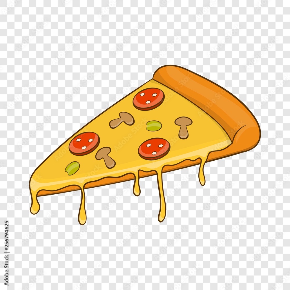 Poster salami pizza slice icon in cartoon style isolated on background for any web design