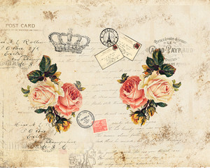 Paris post card with rose flower design