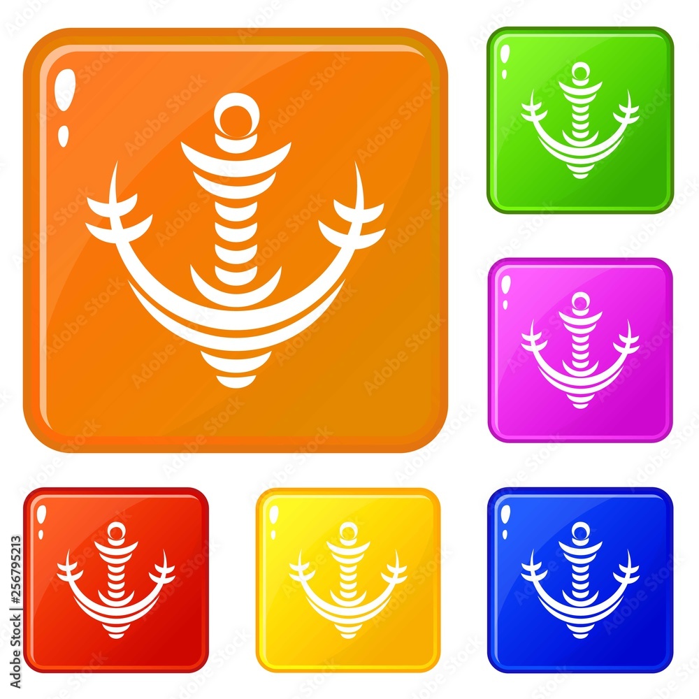 Poster wave anchor icons set collection vector 6 color isolated on white background