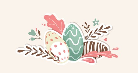 Fototapeta na wymiar Colorful easter eggs with floral elements. Vector illustration