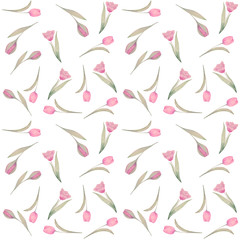 Seamless pattern hand-drawn watercolor. Spring pink tulips © NataliaArkusha