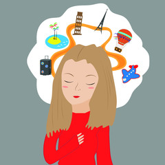 Concept with young girl wich  dreaming of travel