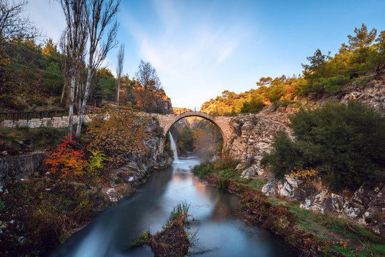 Clandras bridge and waterfall in Usak, Turkey