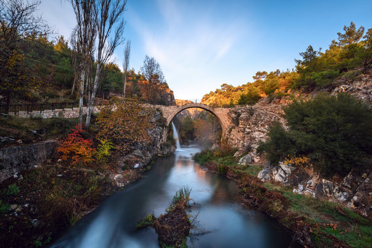 Clandras bridge and waterfall in Usak, Turkey