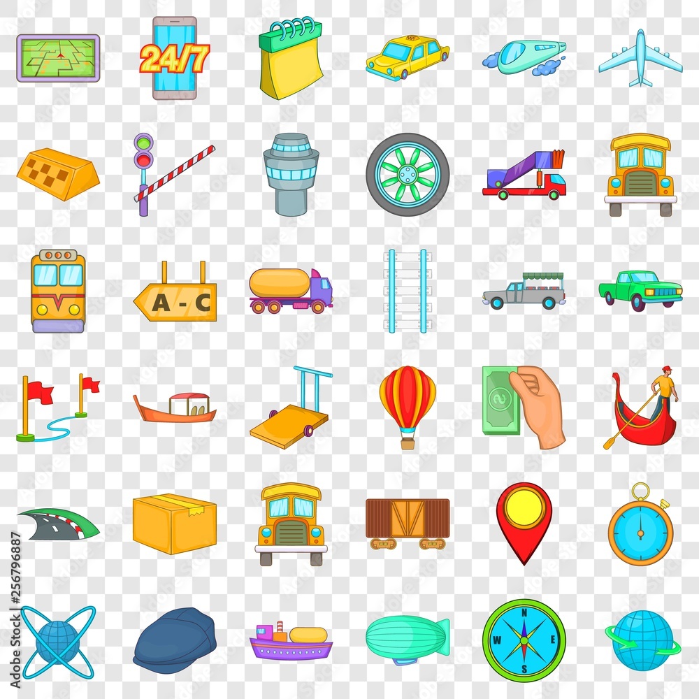 Poster delivery icons set. cartoon style of 36 delivery vector icons for web for any design