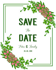 Vector illustration wedding card decorated with green leafy flower frame