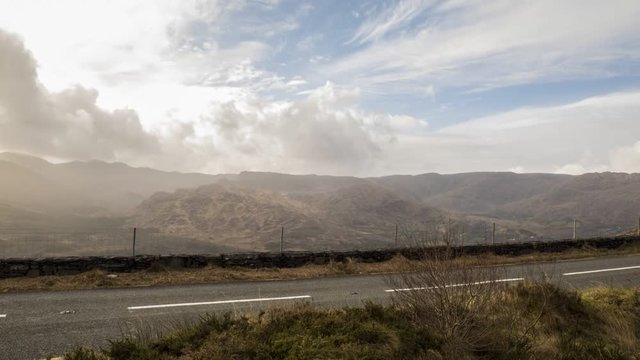 Timelapse. Clouds in Caha Pass, Ireland.
