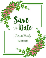 Vector illustration wedding card decorated with green leafy flower frame