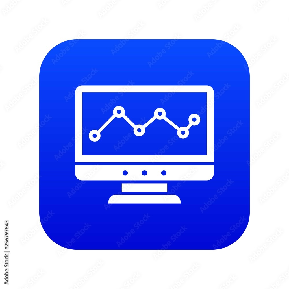 Poster graph in computer screen icon digital blue for any design isolated on white vector illustration