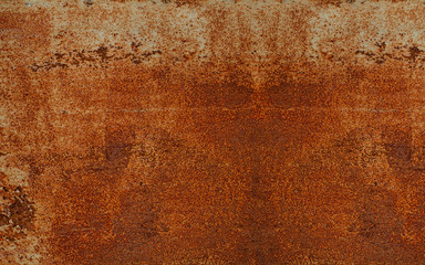 Panoramic rusty yellow-red textured metal surface. The texture of the metal sheet is prone to oxidation and corrosion. Textured background in grunge Style