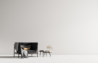 Minimalist interior with armchair. Scandinavian style
