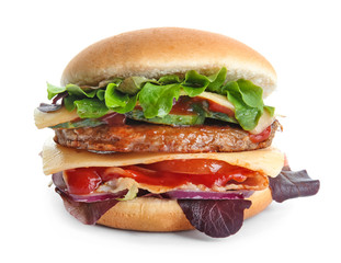 Tasty burger on white background