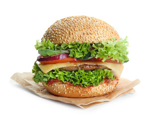 Tasty burger on white background