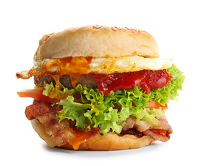 Tasty burger on white background