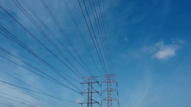 national grid line shot, electrical cables and power supply