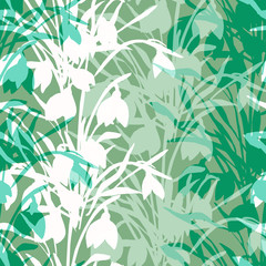 Watercolor, Primrose, Snowdrops, Seamless Pattern.