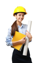 Female architect on white background