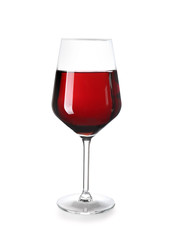Glass of red wine on white background