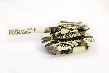 Tank of dollars in origami technique
