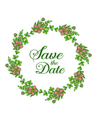 Vector illustration various shape pink rose flower frame for save the date card