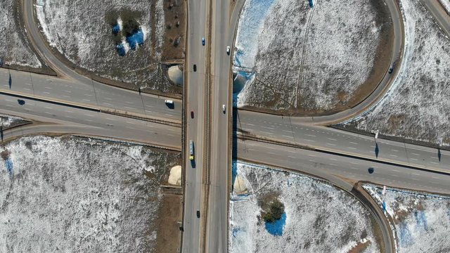 Odessa Ukraine clover bridge to Kiev in winter time. The aerial shoot from drone.