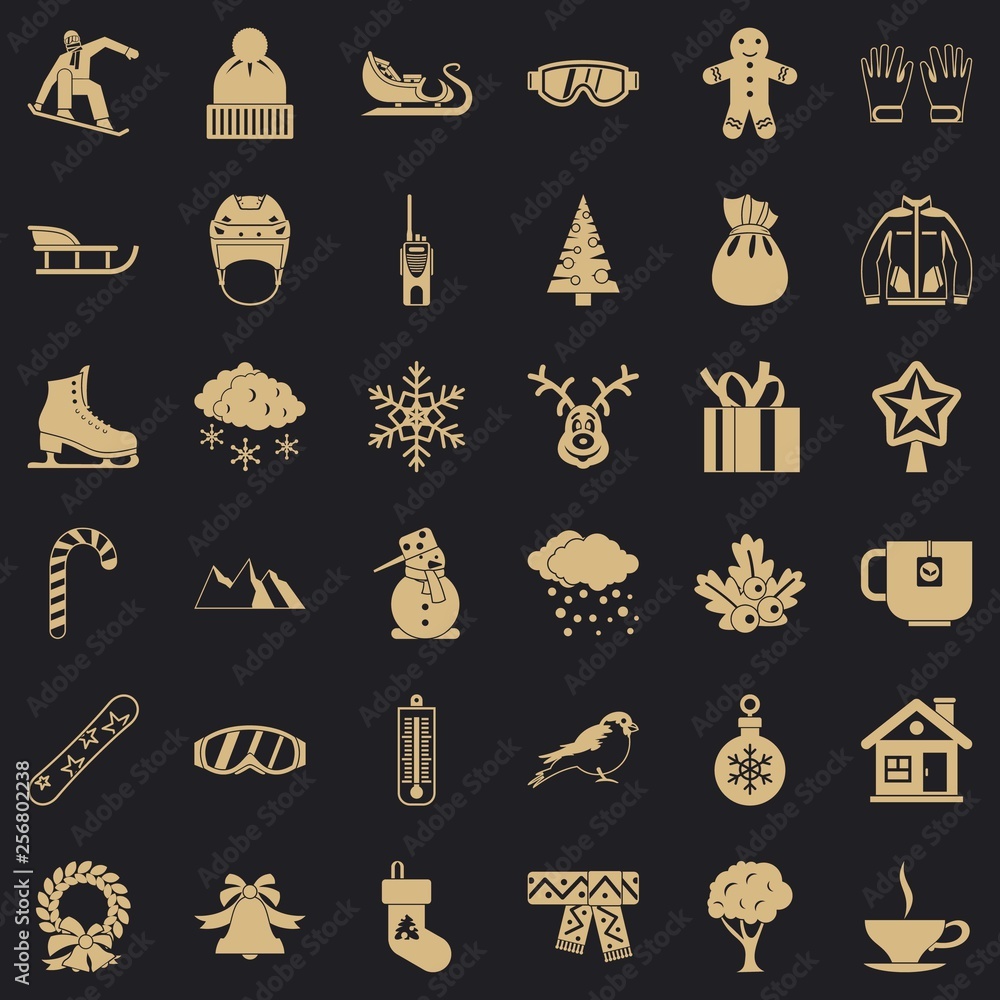 Poster cold winter icons set. simple style of 36 cold winter vector icons for web for any design