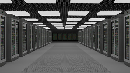 Server room data center. 3D rendering