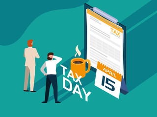 businessmen in tax day with clipboard and calendar