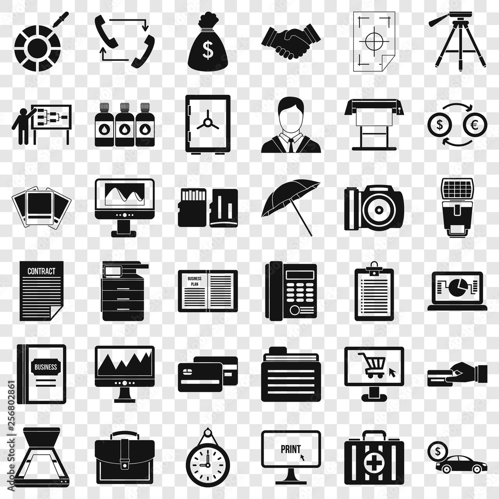 Poster business department icons set. simple style of 36 business department vector icons for web for any d